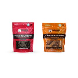 Indigenous Grain Free Dental Health Bones 2 Flavor Variety Bundle: Smoked Bacon & Carrot & Pumpkin, 17 Oz. Each