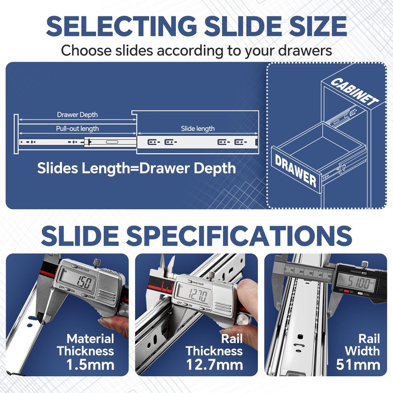 ToBeGreat 1 Pair Heavy Duty Drawer Slides 40 Inch 150