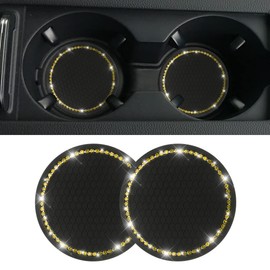2 Pack Car Bling Cup Holder Coasters, 2.75 Inch Crystal Rhinestone Inserts, Universal for Vehicles & SUVs, Car Interior Accessories (Black/Yellow)