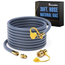Houseables Natural Gas Hose, Natural Gas Line, Flexible, CSST, 1/2 Inch, Quick Connect For Outdoor Grill, BBQ, Generator, Patio Heater, Appliance, Propane, Oven, CSA, Male to 3/8 Female Adapter, 36 FT