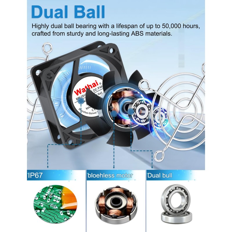 Wathai IP67 60mm x 25mm DC 12V Waterproof Small Fan