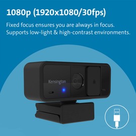 Kensington W1050 1080p Fixed Focus Wide Angle Webcam, Built-In Noise Reduction Mic, 95 Degree Field of View, Digital PC Computer Video Camera for Presentations or Video Conferencing (K80251)