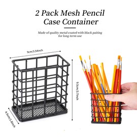 Metal Pencil Holder for Desk, 2 Pack Pen Storage Organizers with Mesh Bottom for Office School Home (Black and Matte)