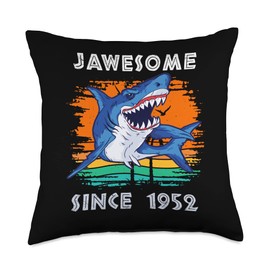 Awesome sharks fan since 1952 Jawsome Awesome Since 1952 Sharks sea Ocean Fans Big Teeth Throw Pillow, 18x18, Multicolor