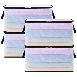 Lifewit Pack of 4 Transparent Plastic Storage Bags, 60 L Clothes Storage, Wardrobe Storage, Moving Boxes, Storage Boxes with Reinforced Handle for Duvets, Clothes, Blankets