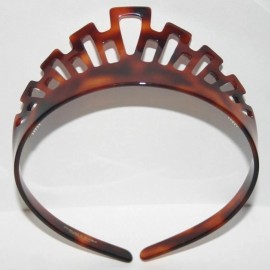 Charles Wahba Princess Crown Headband Marbled Pearl Tortoise Queen Girls Tiara Made in France - Brown Tortoiseshell