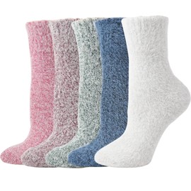 Marchare Women Wool Warm Thick Fluffy Socks Winter Fuzzy Cozy Socks For Women 6-9 Grey/Blue/Pink/Green/Brown 5 Pack 8-11