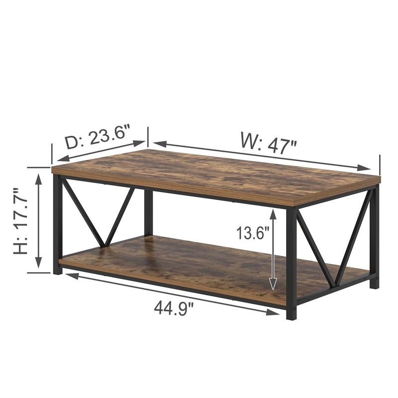 EXCEFUR Modern Coffee Table, Rustic Wood and Metal Living Room