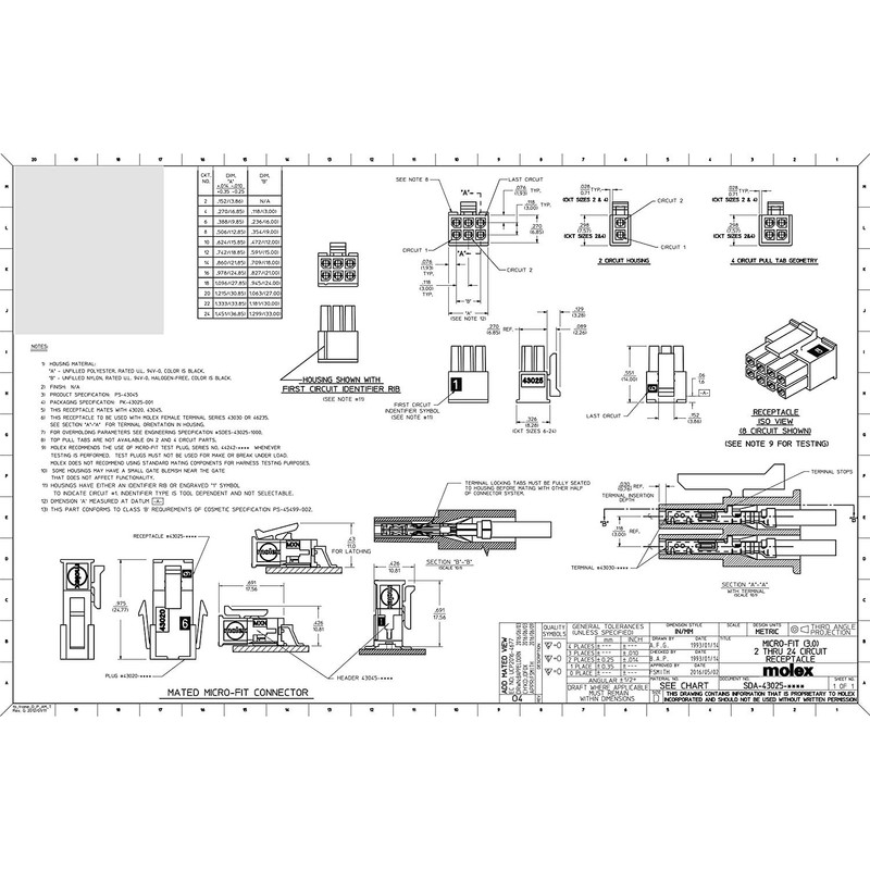 Molex Micro-Fit 3.0 Dual Row (14 Circuits) Male & Female