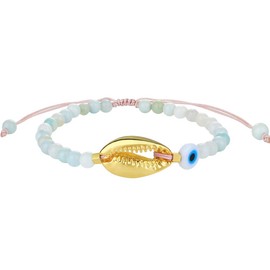 KELITCH Turquoise Beaded Bracelet Gold Shell Charm Bracelets Women Thin Strand Bracelets For Women