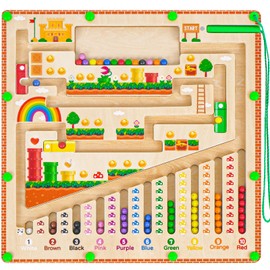 Magnetic Color and Number Maze, Wooden Toddler Puzzle Board Montessori Toys for 2 3 4 5 Year Old, Kids Sensory STEM Learning Toys, Magnet Matching Counting Toys Gifts for Ages 2-4 Boys Girls