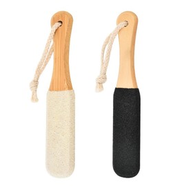 2Pcs Foot File & Pumice Stone for Feet - Hard Skin Remover Foot Tool with Wooden Handle | Foot Files for Hard Skin | Callus & Dead Skin Exfoliator for Shower Use (Black, Off-White)
