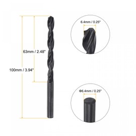 sourcing map 6542 High Speed Steel Straight Shank Twist Jobber Drill Bit, Fully Ground Black Oxide Drill Bits 6.4mm Drill Diameter 100mm Total Length 1 Pcs