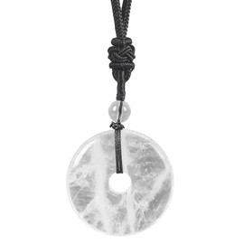Ladeukoi Natural Round Stone Doughnut Necklace for Women Men, Handmade Healing Crystal Lucky Pendant Necklaces Adjustable 18-29 Inches, Stone