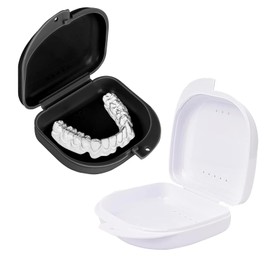 Pack of 2 Braces Box, Denture Box, Glitter Braces Box, Tooth Splint, Retainer Case, Retainer Box, Dental Box, for Storing Braces or Dental Splints (Black & White)