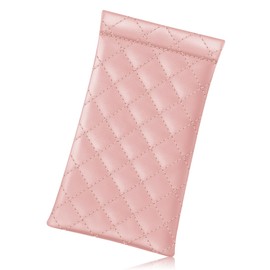 Fintie Eyeglasses Pouch with Cleaning Cloth, Portable Squeeze Top Vegan Leather Soft Glasses Case Anti-Scratch Sunglasses Bag, Pink