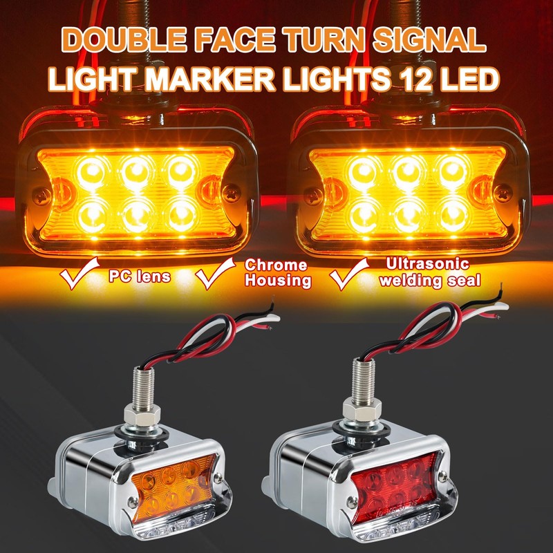 Wodvyss 2Pcs Double Face Amber/Red Lens 12 LED Marker Lights