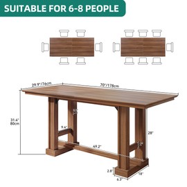 YITAHOME 70" Dining Table for 6–10 People, Farmhouse Rectangular Kitchen Table with Thick Base for Dining Room, Living Room, and Kitchen, Dark Walnut