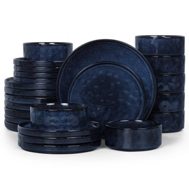 LIANYU 24 Pcs Plates and Bowls Sets for 8, Stoneware Dinnerware Dish Set, Dinner Dishware for Dessert Salad Pasta, Microwave & Dishwasher Safe, Cetacean Blue