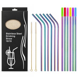 Wosyoodo 12 Pcs Metal Straws, Reusable Stainless Steel Straw Set