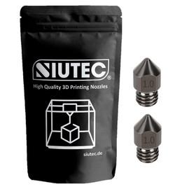 SIUTEC® Premium MK8 Hardened Steel/Hardened Steel, Nozzle/Nozzle, 1.0 mm, Pack of 2, Compatible with Ender, CR6, CR10S, X5SA, A8, for 1.75 mm Filament