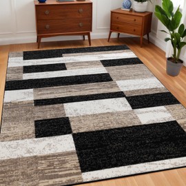Superior Indoor Area Rug, Jute Backed, Modern Geometric Patchwork Floor Decor for Bedroom, Office, Living Room, Entryway, Kitchen, Hardwood Floors, Rockwood Collection, 3' x 5', Ivory-Beige