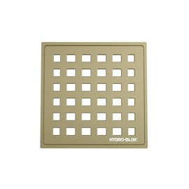 HYDRO-BLOK Satin Brass Shower Drain Cover, 3.94" x 3.94" Square Replacement, Hair Catcher Strainer for Bathroom Shower, Compatible with Classic Drain Pans, All HYDRO-BLOK Offset Drain Systems