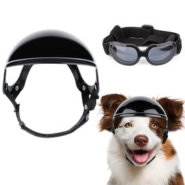 condinggen Pack of 2 Pet Dog Helmet Goggles Set, UV Protection Sunglasses, Motorcycle Safety Hat with Adjustable Belt for Eyes, Head Protection for Dogs and Cats