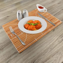 Lunarable Sports Place Mats Set of 4, Standard Floor Plan on Parquet Backdrop Basketball Court Playground Print, Washable Fabric Placemats for Dining Table, Standard Size, Brown White