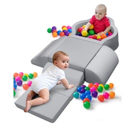 Markdang Soft Play Set, Baby Foam Climbing Blocks with Anti-Slip Particles Bottom & Velcro Connectors for Toddlers 6-12 Months, High-Density Foam & Washable Cover for Motor Skills Development (Grey)