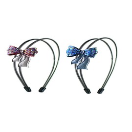 JCGY Set of 2 Crystal Ribbon Hairbow Headband Resilient Metal Wire Hairband U86801-5-2BluePink