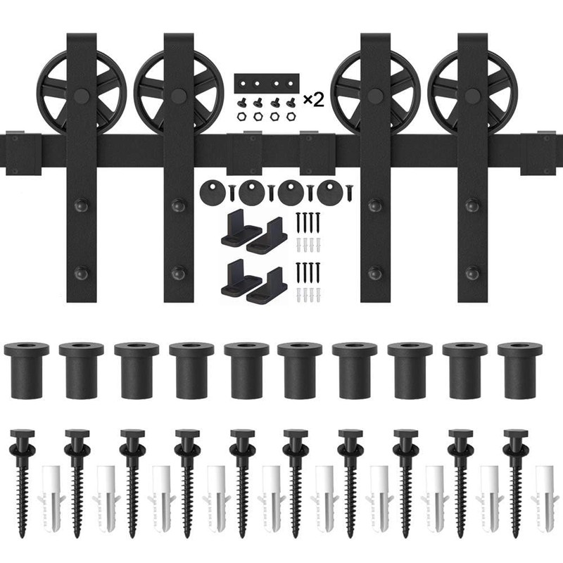 WINSOON 14FT Wood Double Sliding Barn Door Hardware Basic Black