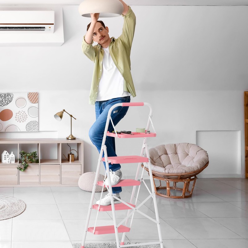 BONTEC 4-Step Ladder, 400lbs Max Load, Folding Step Stool with