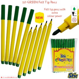 STIC ColorStix Felt Tip Pens, GREEN, Pack of 20, Colour Draw Sketch Mark Write, School Office Home Nursery Everyday Pens, ZOFAX Ball Black Pen