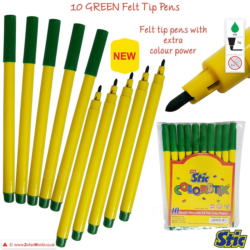 STIC ColorStix Felt Tip Pens, GREEN, Pack of 20, Colour