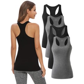 Cosy Pyro Workout Tank Tops for Women Racerback Yoga Tanks Basic Athletic Activewear-4 Packs Black/Gray/Black/Gray M