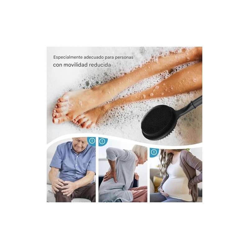 Cepillo Baño Doble Cara Mango Extensible Cerdas Suaves Agradables Piel