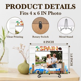 Spain Travel Picture Frame, Spain Themed Anniversary Photo Frame, Spain Gifts For Friends Couples Newlywed Him Her, Wedding Honeymoon Souvenirs Frame Gift, Home Office Vacation Frame With Stand -31