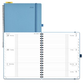 POPRUN Diary 2026 Week to View Large (26.5x21.5 cm) Soft Cover Spiral Diary 26 Appointment Horizontal Weekly Work Planner, Monthly Tabs, 100GSM Paper (Aquamarine）