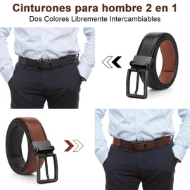 1 Pieza Cinturones de Piel Hombre, Cintos Cuero Reversible Ajustable, Cinturón Doble Vista con Hebilla Giratoria, Cinturon Cortable para 28-42 Talla de Pantalones, Men Belt Casual para Jeans, Trabajo