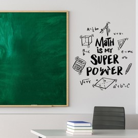 Vinyl Wall Decal Math is Super Power Hand Lettering Motivational Quote Stickers Mural Large Decor (g8849) Black
