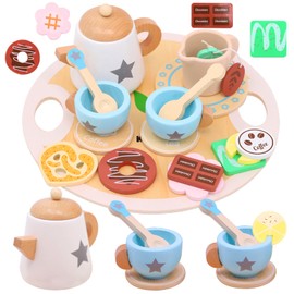 Wooden Tea Set - Role Play - Play Tea Party Game for Toys, Children's Accessories, Perfect Wooden Gift for Little Chefs