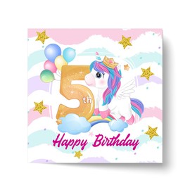 Papa Prints Unicorn Birthday Card with Envelope Happy Birthday Card (145 x 150 mm) 5th Birthday Card Girl 5 Year Old Birthday Card