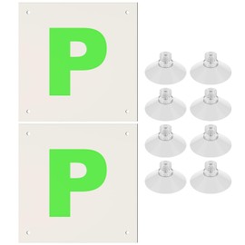 Keruhsci Pack of 2 Fully Magnetic P Plates for Car New Driver, P Plates Magnetic with 8 Suction Cups,Reflect Light When Driving at Night,Perfect Choice for Driving Security