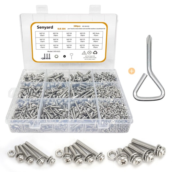 Senyard 380 Piece Machine Screws, Rust Free, Stainless Steel Bolt