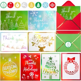 ceiba tree 24 PCS Christmas Holiday Thank You Cards with Envelopes & Stickers Sparkle Message inside 5X7 inch Merry Christmas Appreciation Cards Happy Holidays