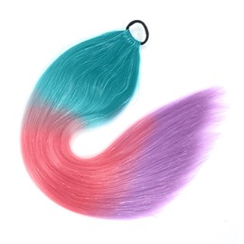 Newshair Colorful Ponytail Extension with Hair Tie, 26 inch Ombre Braid Ponytail Blend Hair Tinsel for Holiday Party Rainbow Festival(100g 1 Packs #Blue/Pink/Purple)