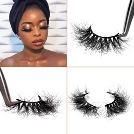 25mm Mink Lashes Fluffy Eyelashes viEYEve Siberian Real Mink Eyelashes Dramatic False Lashes Full Volume Lashes Thick Crossed Lashes Messy Bomb Eyelashes Cat Eye Lashes 1 Pair