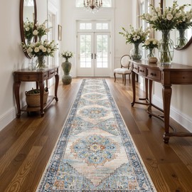 TOPRUUG Washable Runner Rug 3x16 - Hallway Runner Rug Kitchen Rugs and Mats Non Skid Washable Waterproof Carpet Runner for Living Room Bedroom Bathroom (Blue, 3X16)