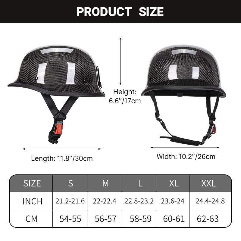 Vintage Motorcycle Half Helmet, Carbon Fiber Open Face Retro Motorcycle